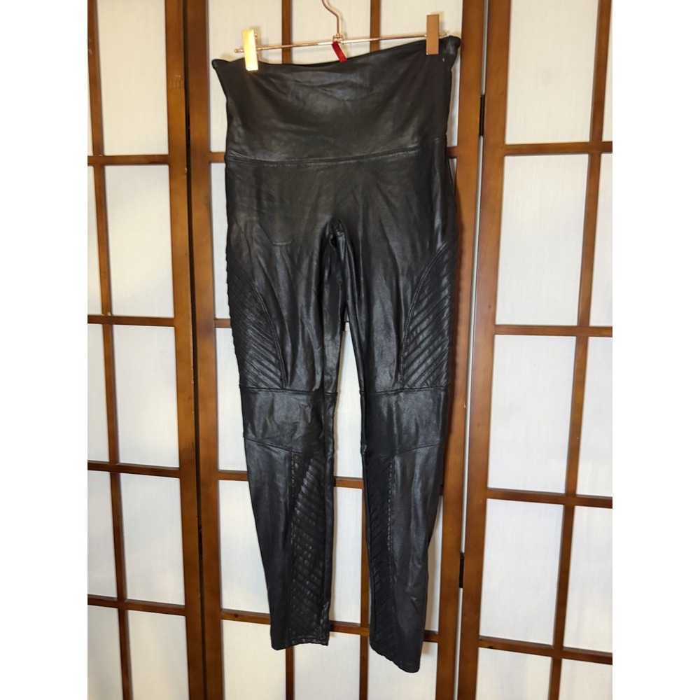 SPANX Faux Leather Moto Leggings Ankle XL Black High Rise Shaping Biker Pants